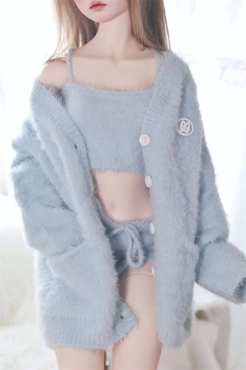 Oueneifs Doll Clothes Set for BJD, Resin Toy Doll Accessories Cardigan+ Vest+ Pants (Blue, for 1/3 BJD Doll) - Image 4